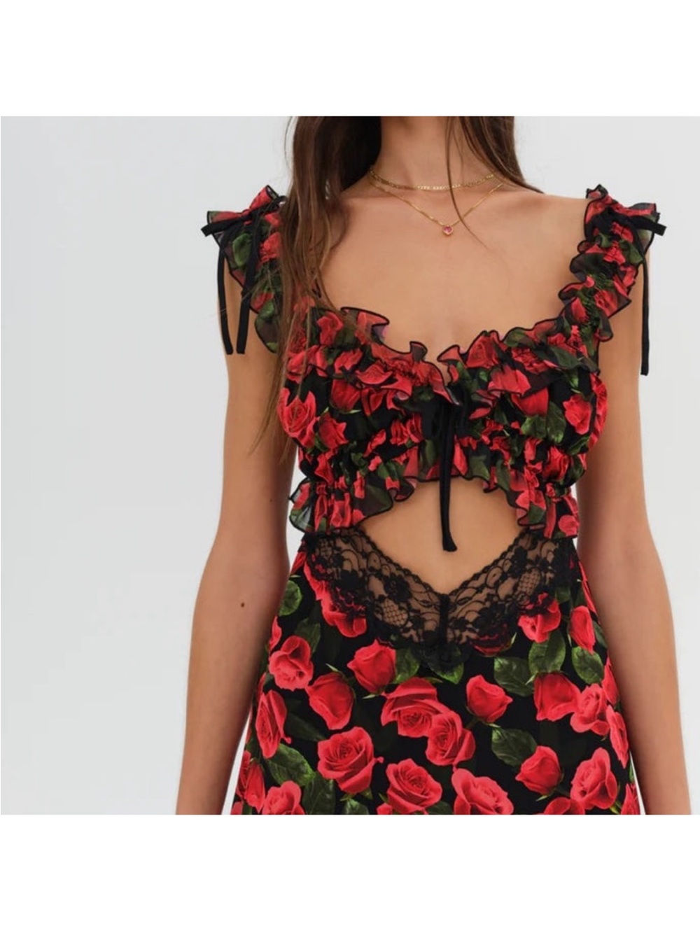 For Love and Lemons Varvera Mini Dress Red Rose Print Cutout Dress medium $219 - Picture 3 of 7